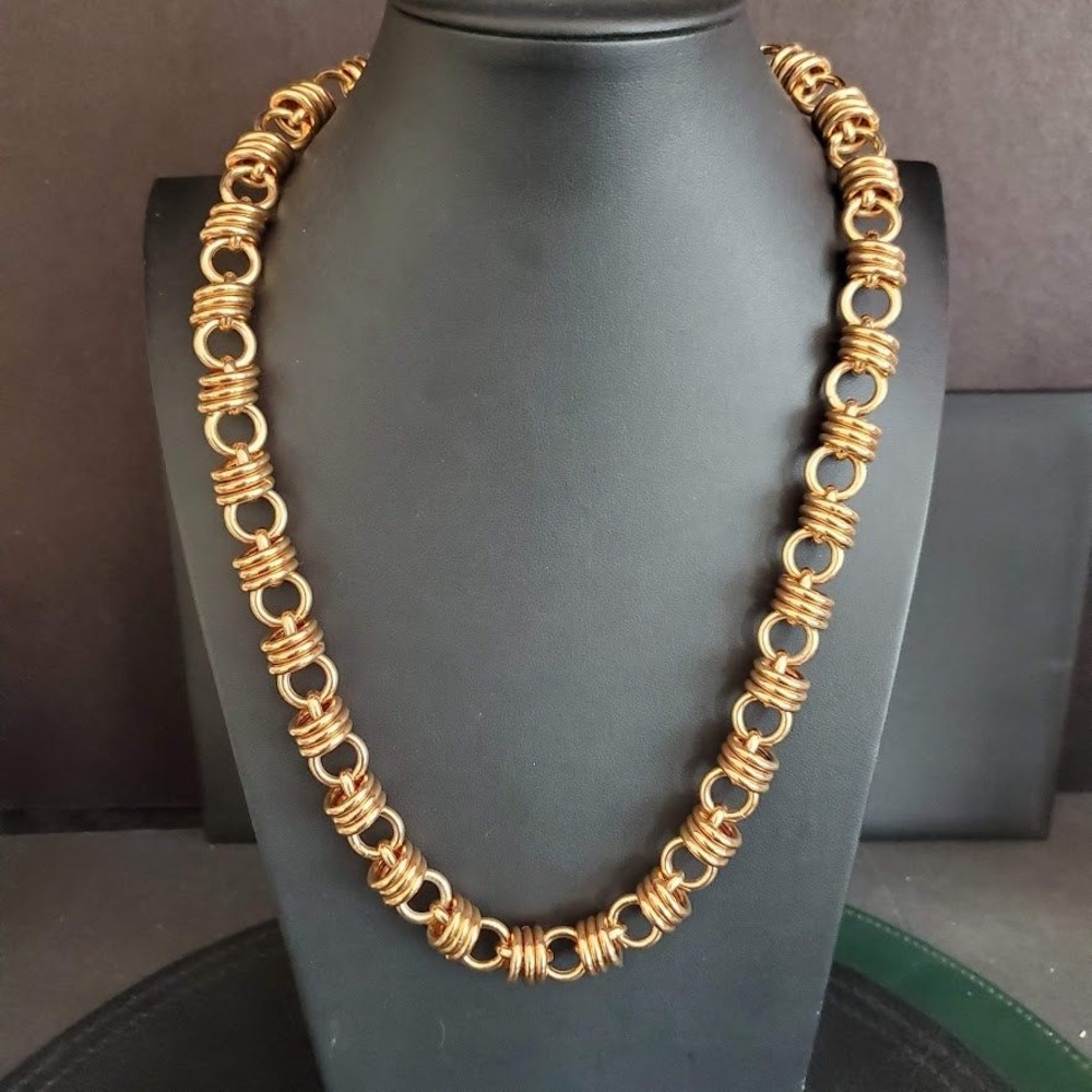 Milor Italy Bronze Rose Gold Tone Ribbed Chunky Link Statement Necklace 24 in